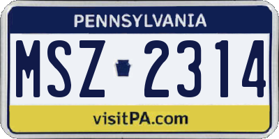 PA license plate MSZ2314