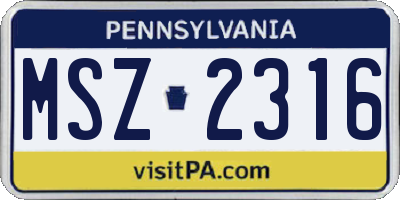 PA license plate MSZ2316