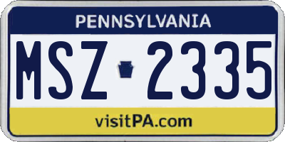 PA license plate MSZ2335