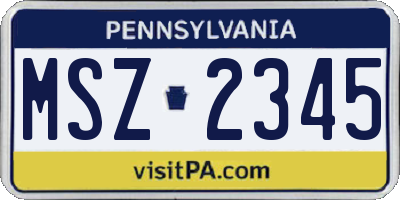 PA license plate MSZ2345