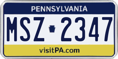 PA license plate MSZ2347