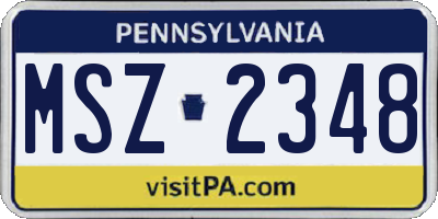 PA license plate MSZ2348