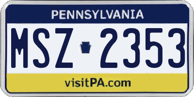 PA license plate MSZ2353