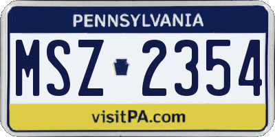 PA license plate MSZ2354