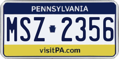 PA license plate MSZ2356