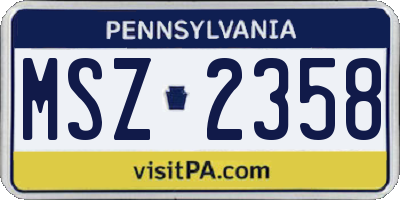 PA license plate MSZ2358