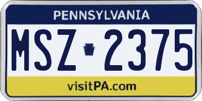 PA license plate MSZ2375