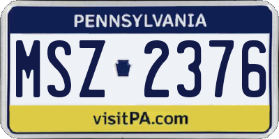 PA license plate MSZ2376