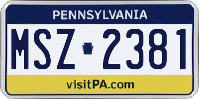 PA license plate MSZ2381