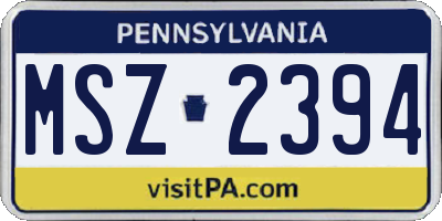 PA license plate MSZ2394