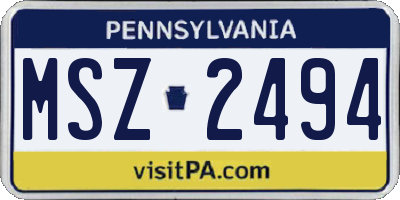 PA license plate MSZ2494