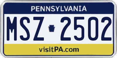 PA license plate MSZ2502