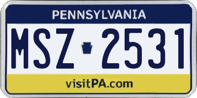 PA license plate MSZ2531
