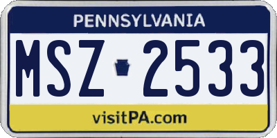 PA license plate MSZ2533