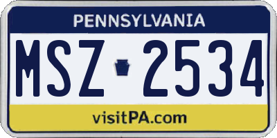 PA license plate MSZ2534