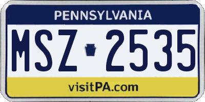 PA license plate MSZ2535