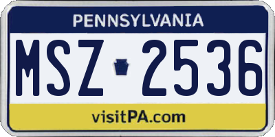 PA license plate MSZ2536