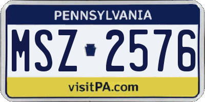 PA license plate MSZ2576