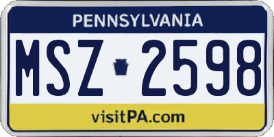 PA license plate MSZ2598