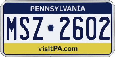 PA license plate MSZ2602