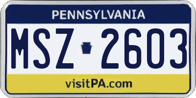 PA license plate MSZ2603
