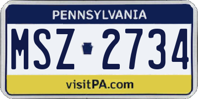 PA license plate MSZ2734
