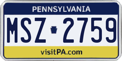 PA license plate MSZ2759