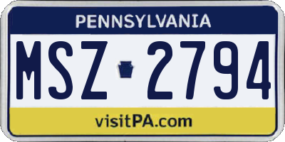 PA license plate MSZ2794