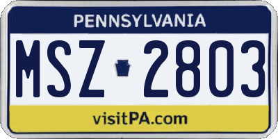 PA license plate MSZ2803