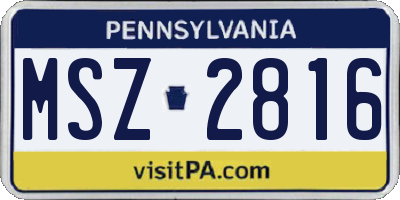 PA license plate MSZ2816