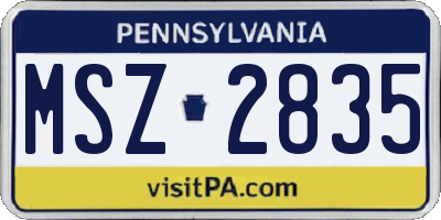 PA license plate MSZ2835