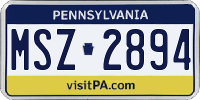 PA license plate MSZ2894