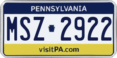 PA license plate MSZ2922