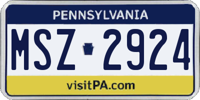 PA license plate MSZ2924