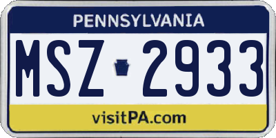 PA license plate MSZ2933