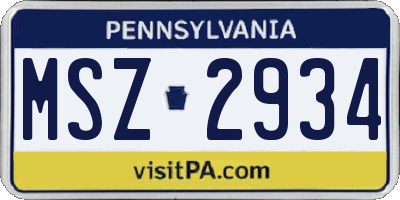 PA license plate MSZ2934