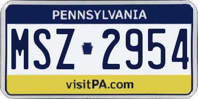 PA license plate MSZ2954