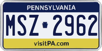 PA license plate MSZ2962