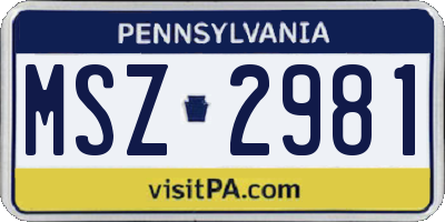 PA license plate MSZ2981
