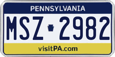 PA license plate MSZ2982