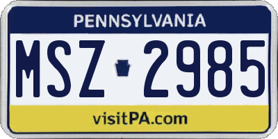PA license plate MSZ2985