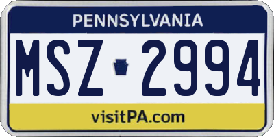 PA license plate MSZ2994