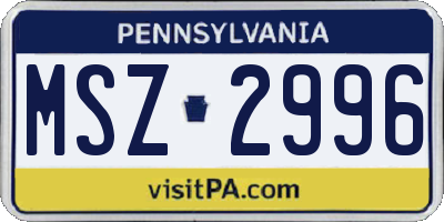 PA license plate MSZ2996