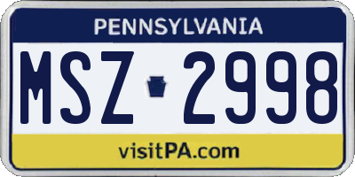 PA license plate MSZ2998