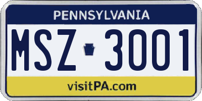 PA license plate MSZ3001