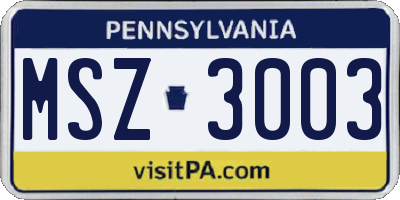 PA license plate MSZ3003