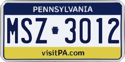 PA license plate MSZ3012