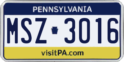 PA license plate MSZ3016