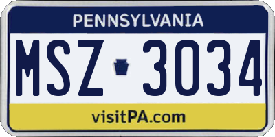 PA license plate MSZ3034