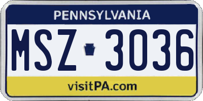 PA license plate MSZ3036